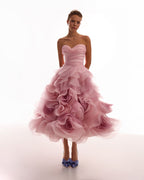 Misty-Rose Organza Sweetheart Midi Dress
