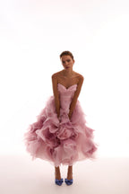 Misty-Rose Organza Sweetheart Midi Dress