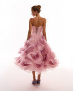 Misty-Rose Organza Sweetheart Midi Dress