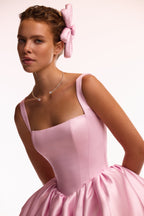 Satin Bubble Skirt Pink Mini Dress