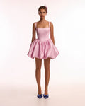 Satin Bubble Skirt Pink Mini Dress
