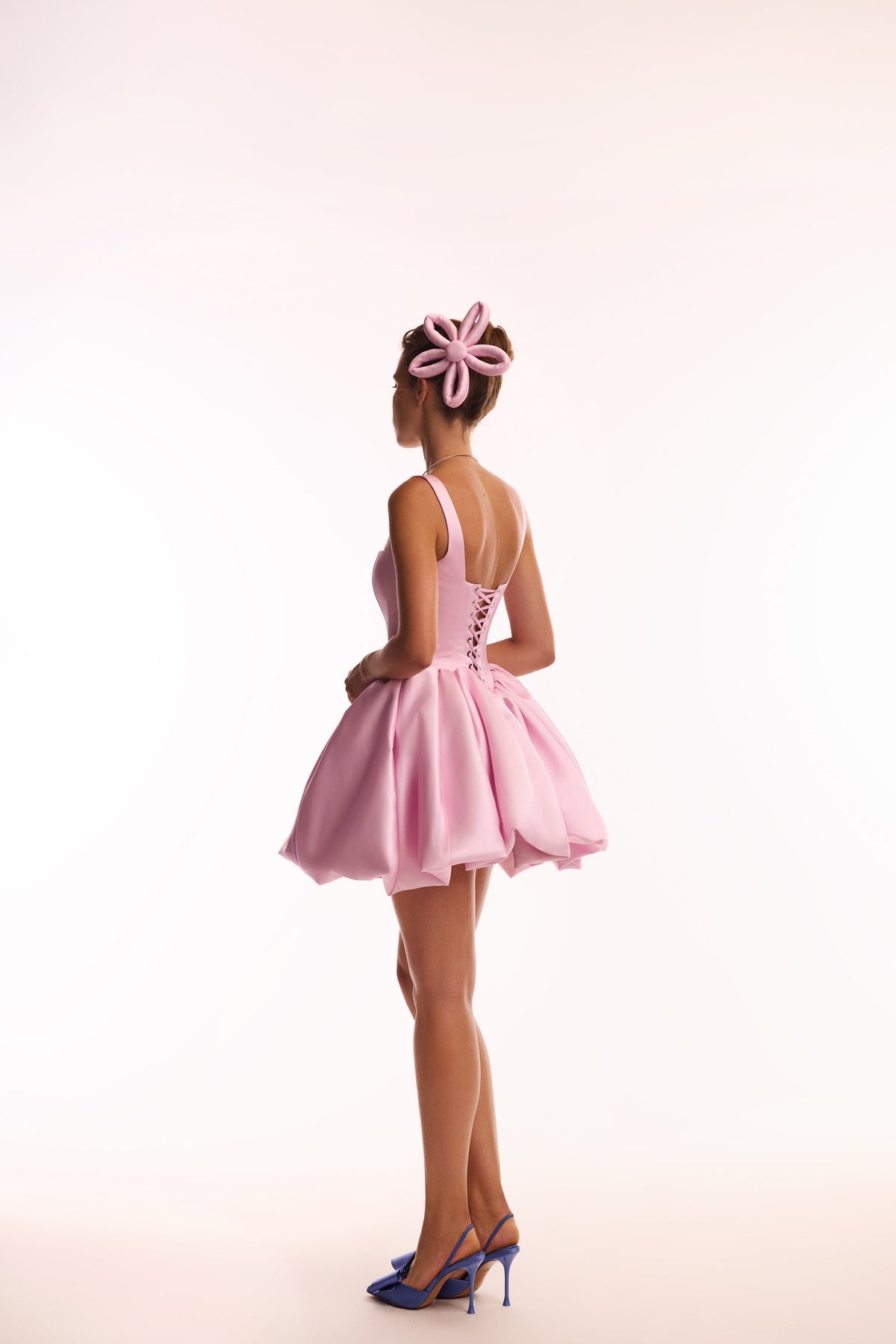 Satin Bubble Skirt Pink Mini Dress