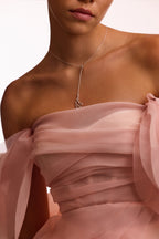 Gathered Waist Straight Neck Bow Pink Top