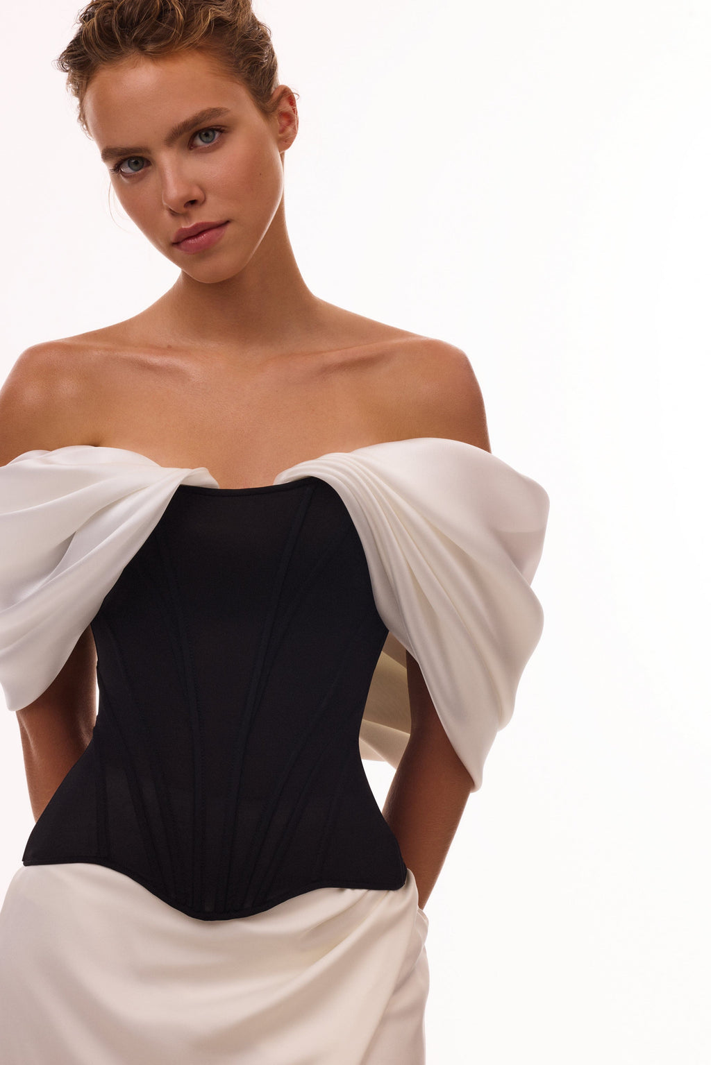 Black White Drop-Waist Satin Corset