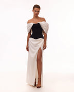 Black White Drop-Waist Satin Corset