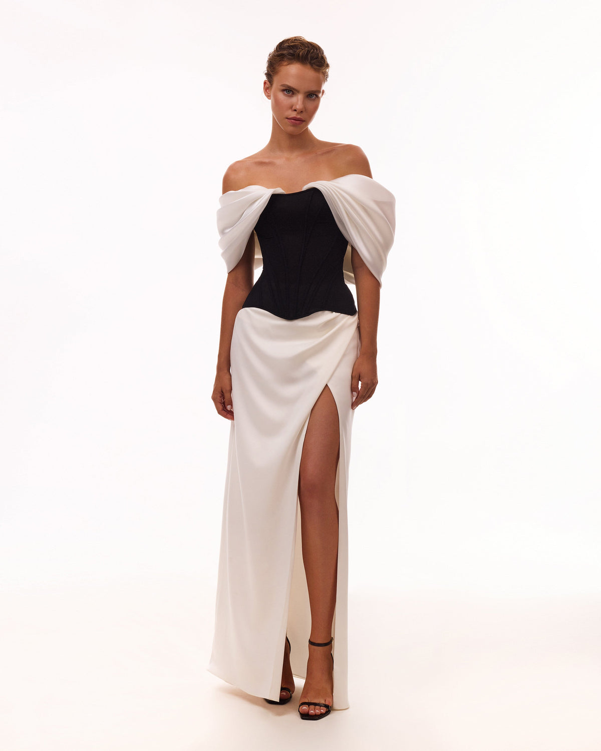 Black White Drop-Waist Satin Corset