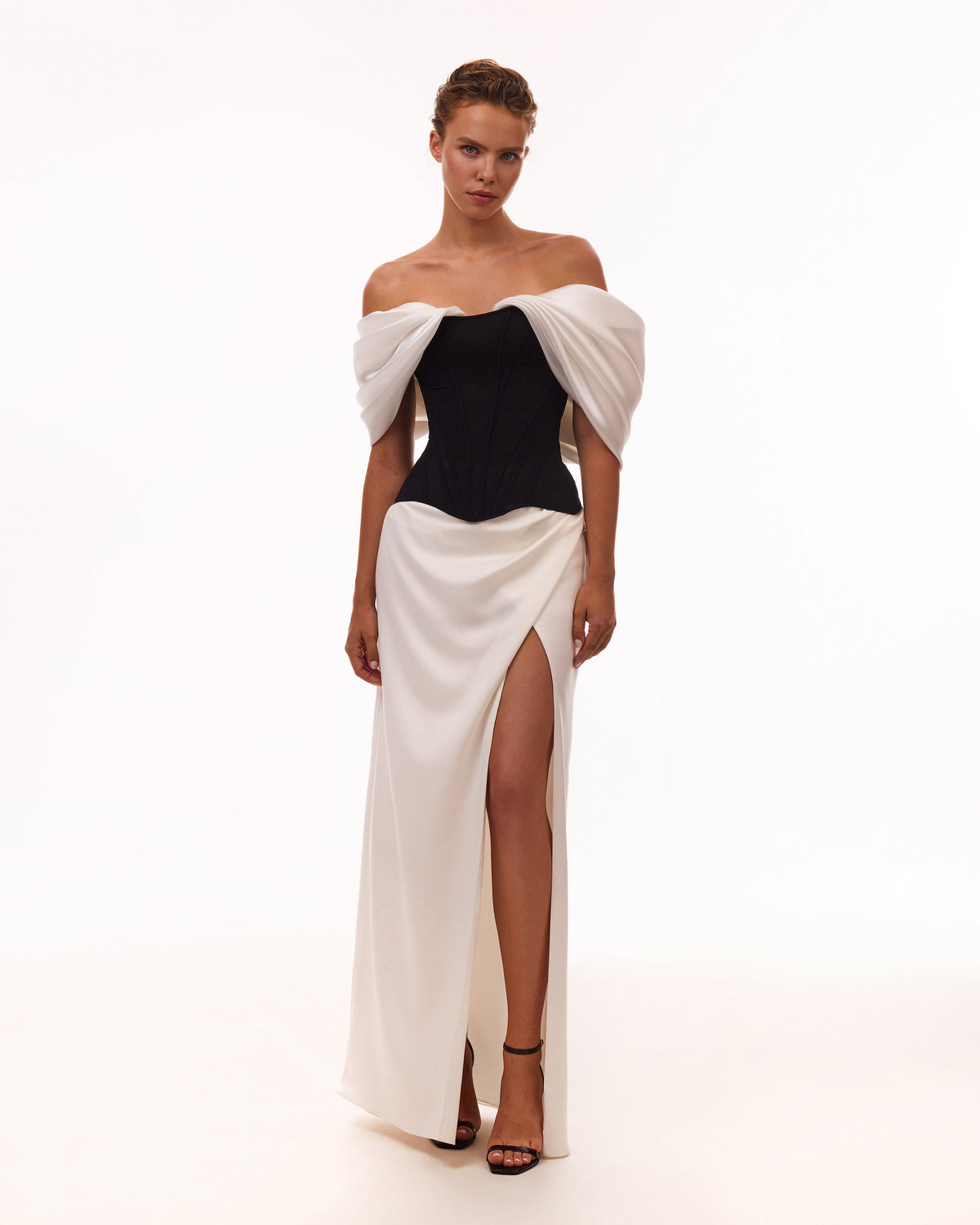 White Satin High-Slit Fitted Maxi Skirt