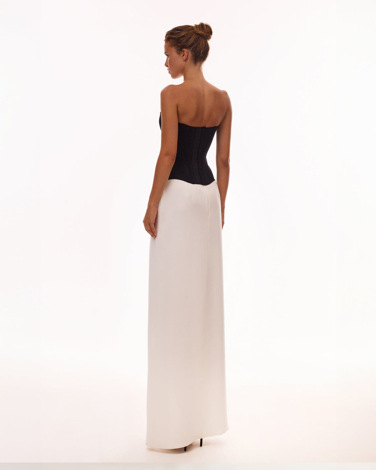 White Satin High-Slit Fitted Maxi Skirt