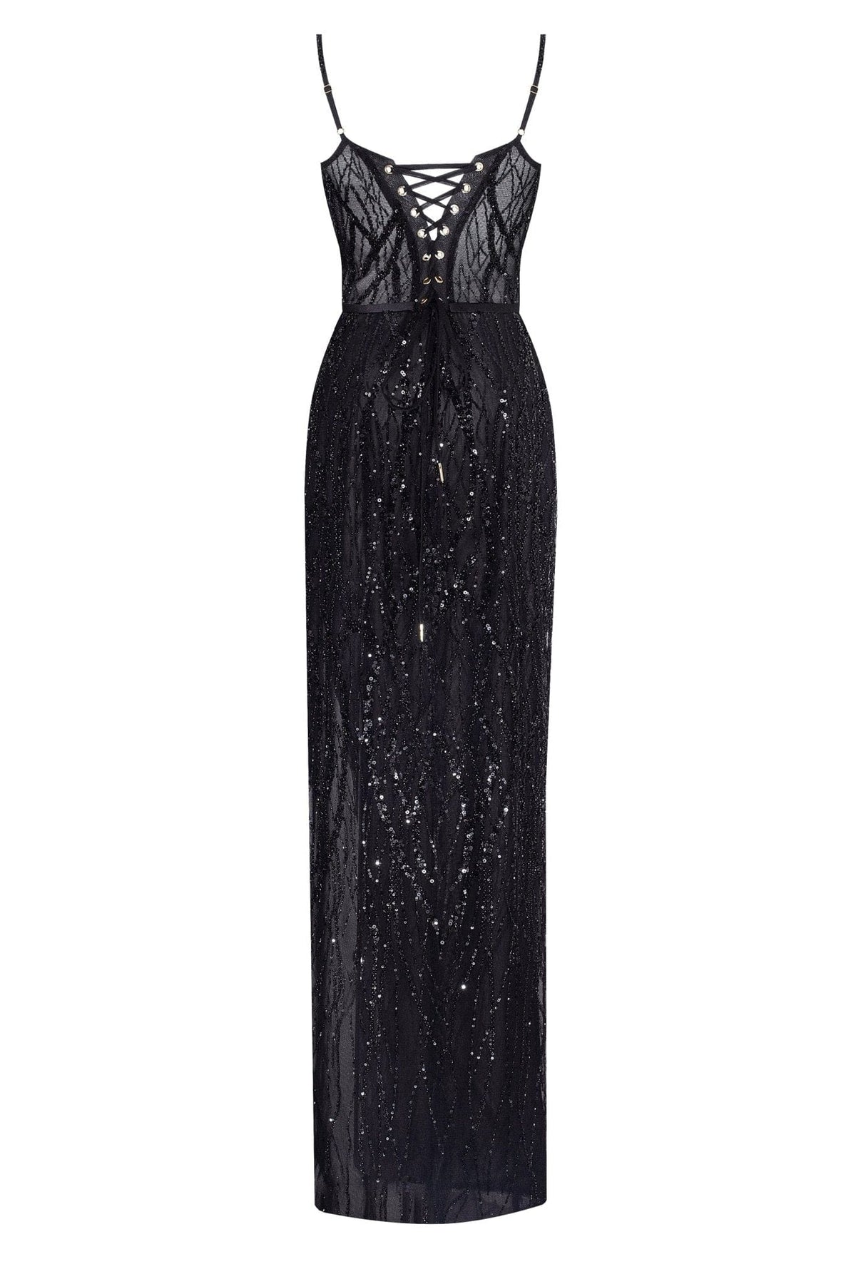 Astonishing sequined maxi gown on spaghetti straps - Milla