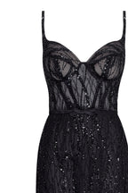 Astonishing sequined maxi gown on spaghetti straps - Milla