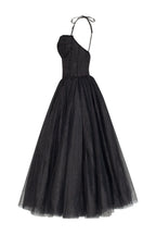 Black Tie-strap cocktail dress with the elegant corset embroidery - Milla