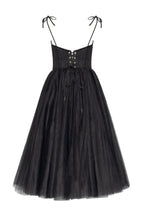 Black Tie-strap cocktail dress with the elegant corset embroidery - Milla