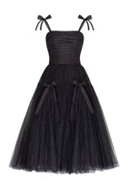 Adorable midi tie-strap black tulle dress - Milla