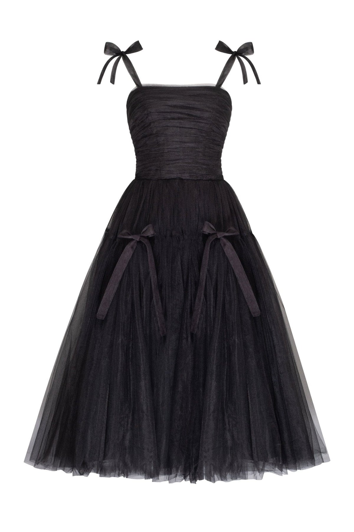 Adorable midi tie-strap black tulle dress - Milla