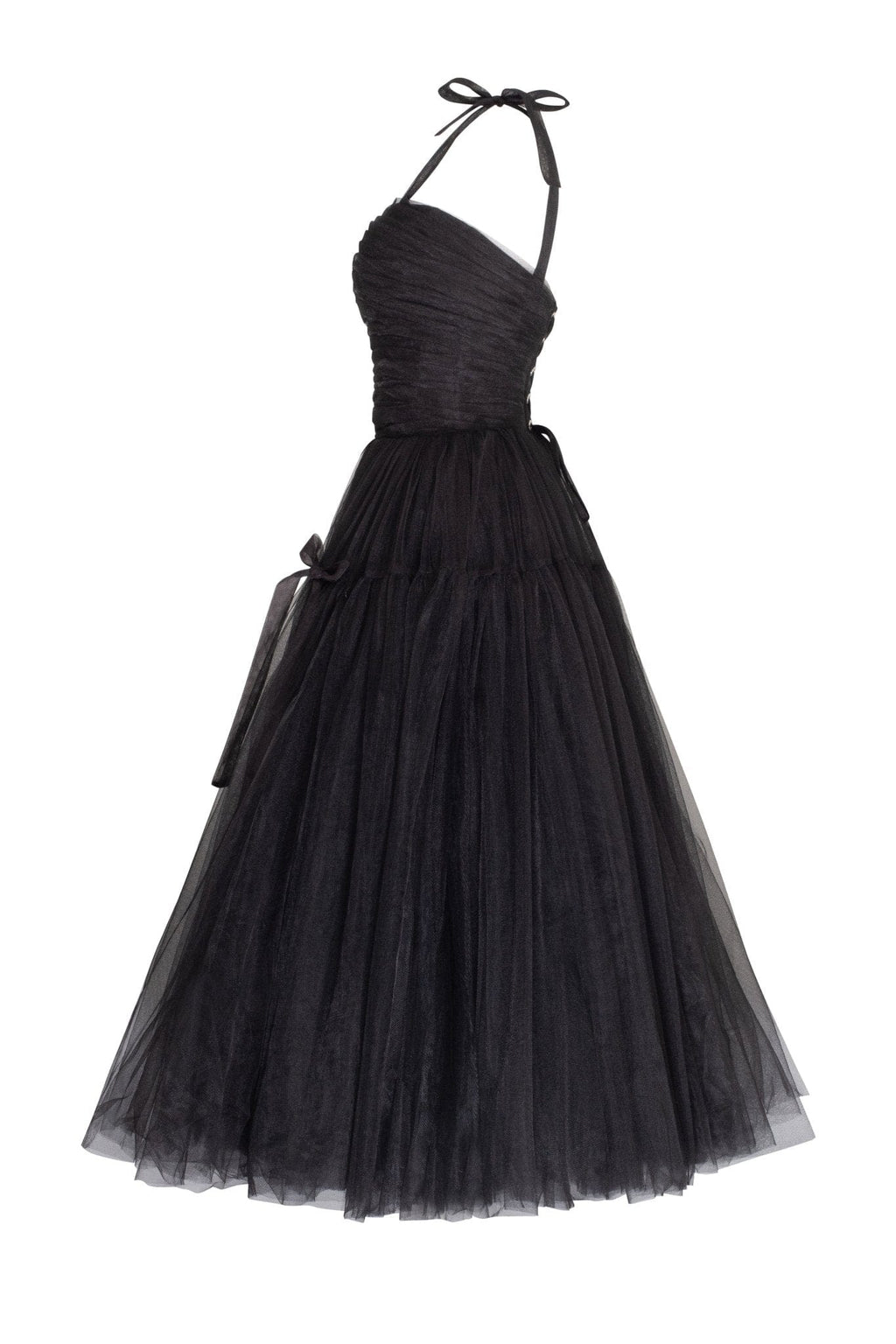 Adorable midi tie-strap black tulle dress - Milla