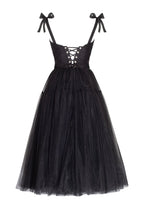 Adorable midi tie-strap black tulle dress - Milla