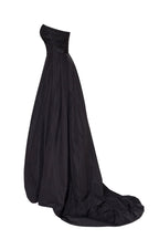 Black taffeta evening gown with a high slit and one-shoulder wrap top - Milla