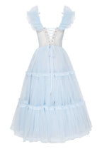 Light Blue Ruffled Tulle Midi Dress - Milla