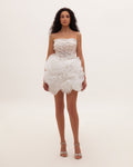 White-Organza Oversized-Rose A-Line Mini Dress