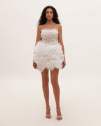 White-Organza Oversized-Rose A-Line Mini Dress