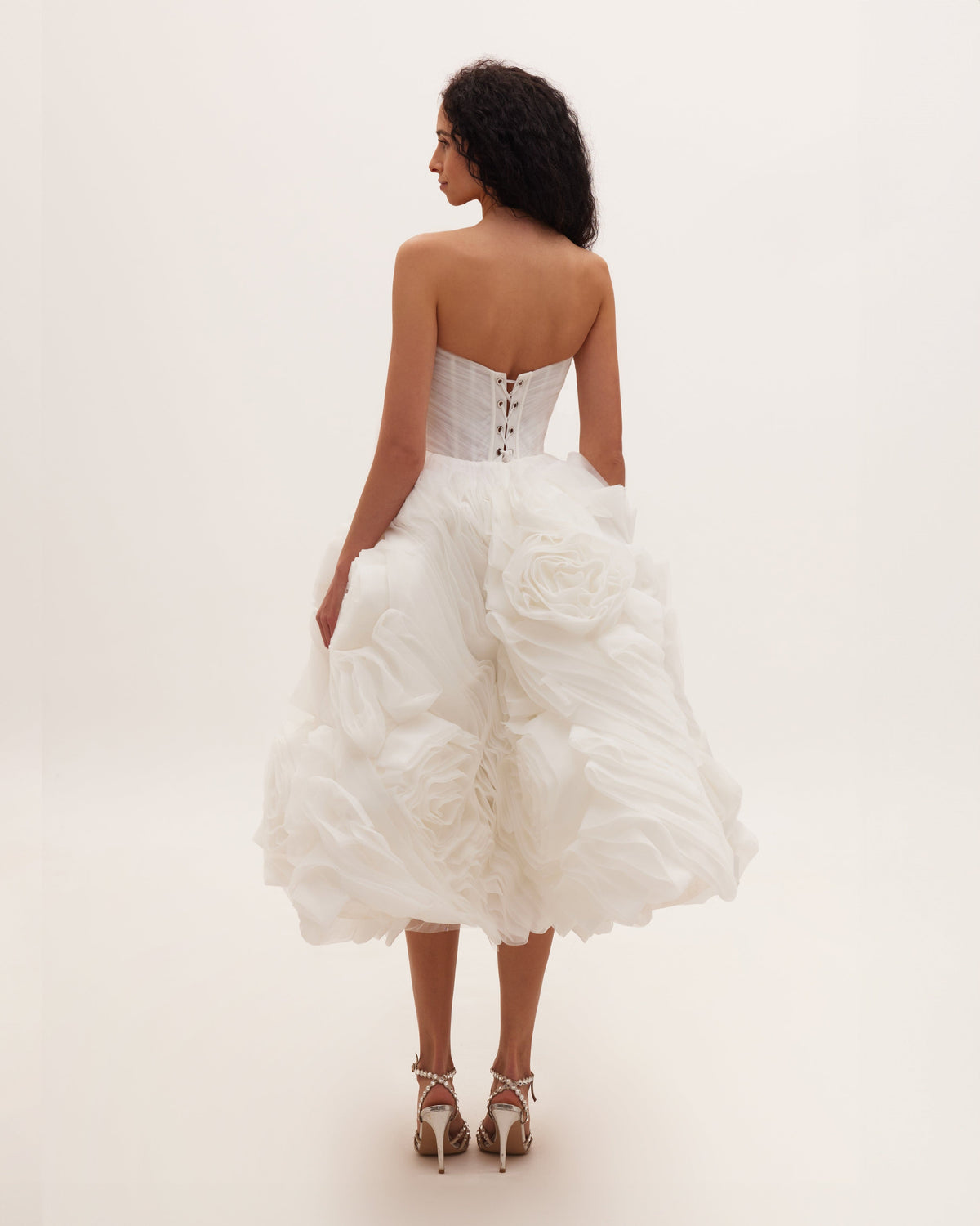 Semi-Sheer Bustier Built-Cup Lace-Up Dress