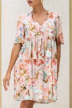 Multicolour Tropical V-Neck Mini Dress