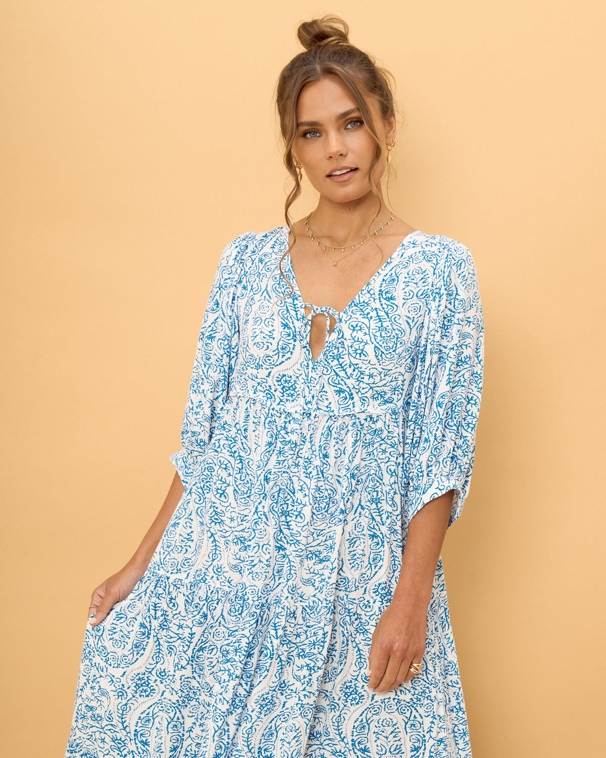 Blue Boho Midi Dress