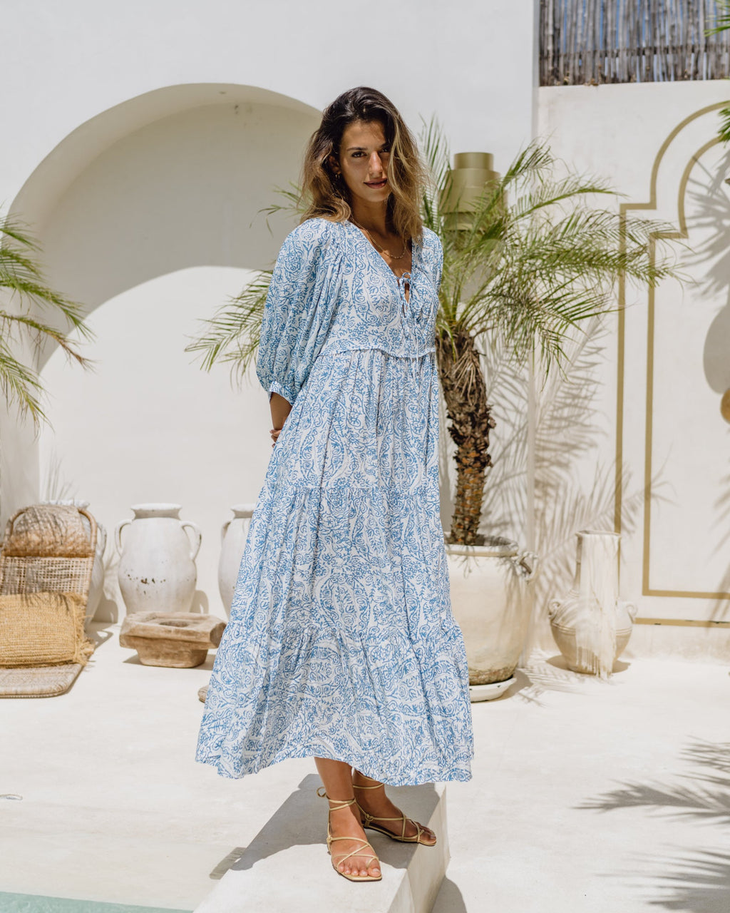 Blue Boho Midi Dress