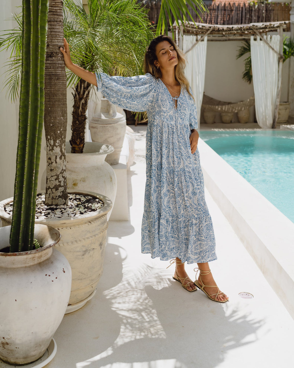 Blue Boho Midi Dress