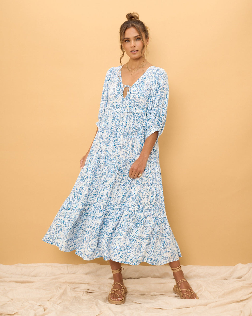 Blue Boho Midi Dress