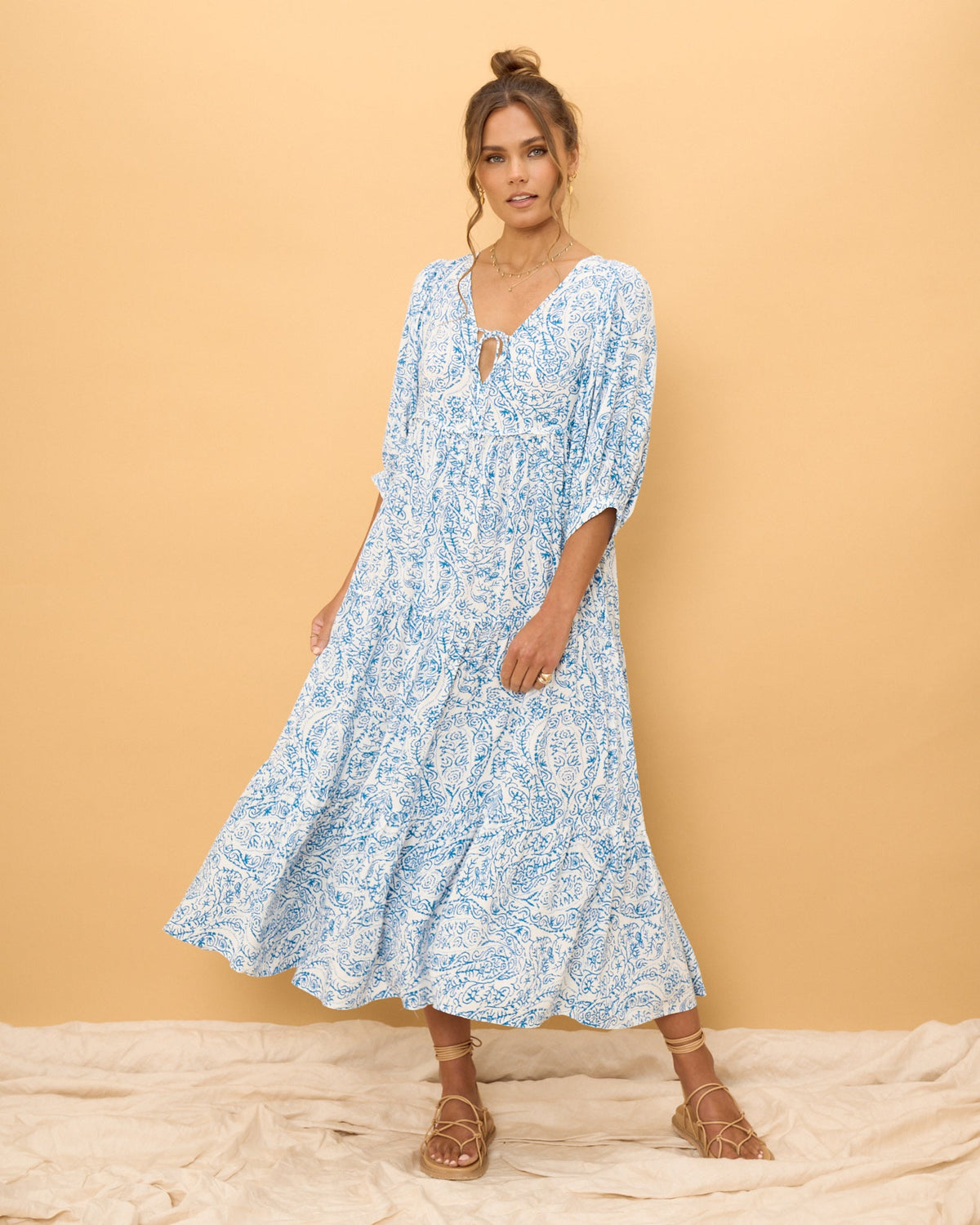 Blue Boho Midi Dress