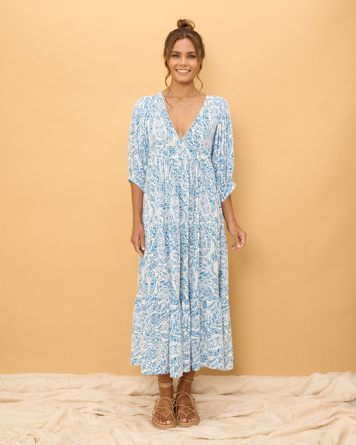 Blue Boho Midi Dress