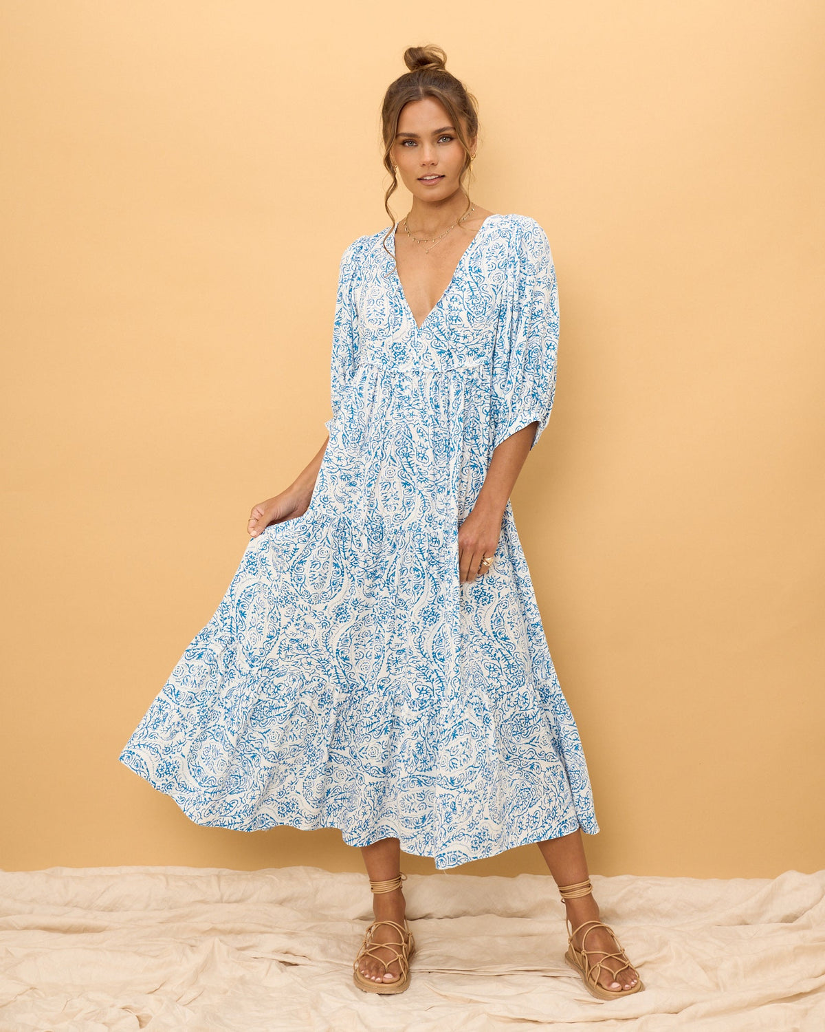 Blue Boho Midi Dress