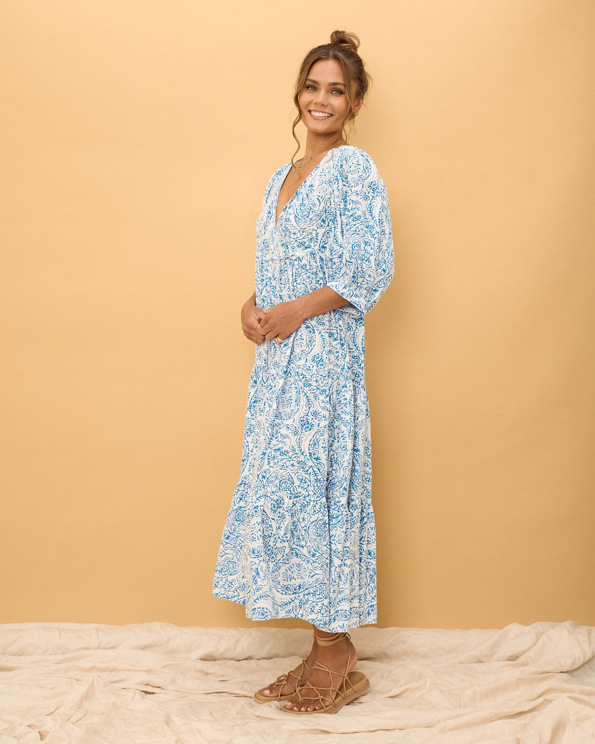 Blue Boho Midi Dress