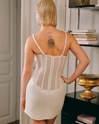 Ivory Mesh Waist-Hug Mini Dress