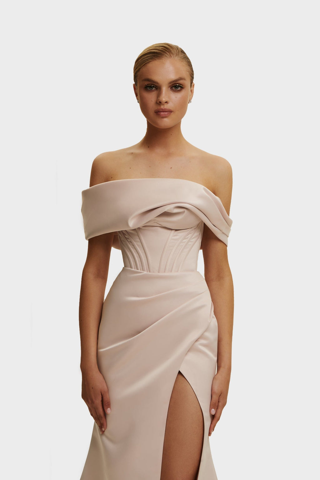 Misty Rose Princess strapless gown with thigh slit - Milla