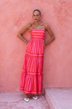 Pink Red Stripe Maxi Dress