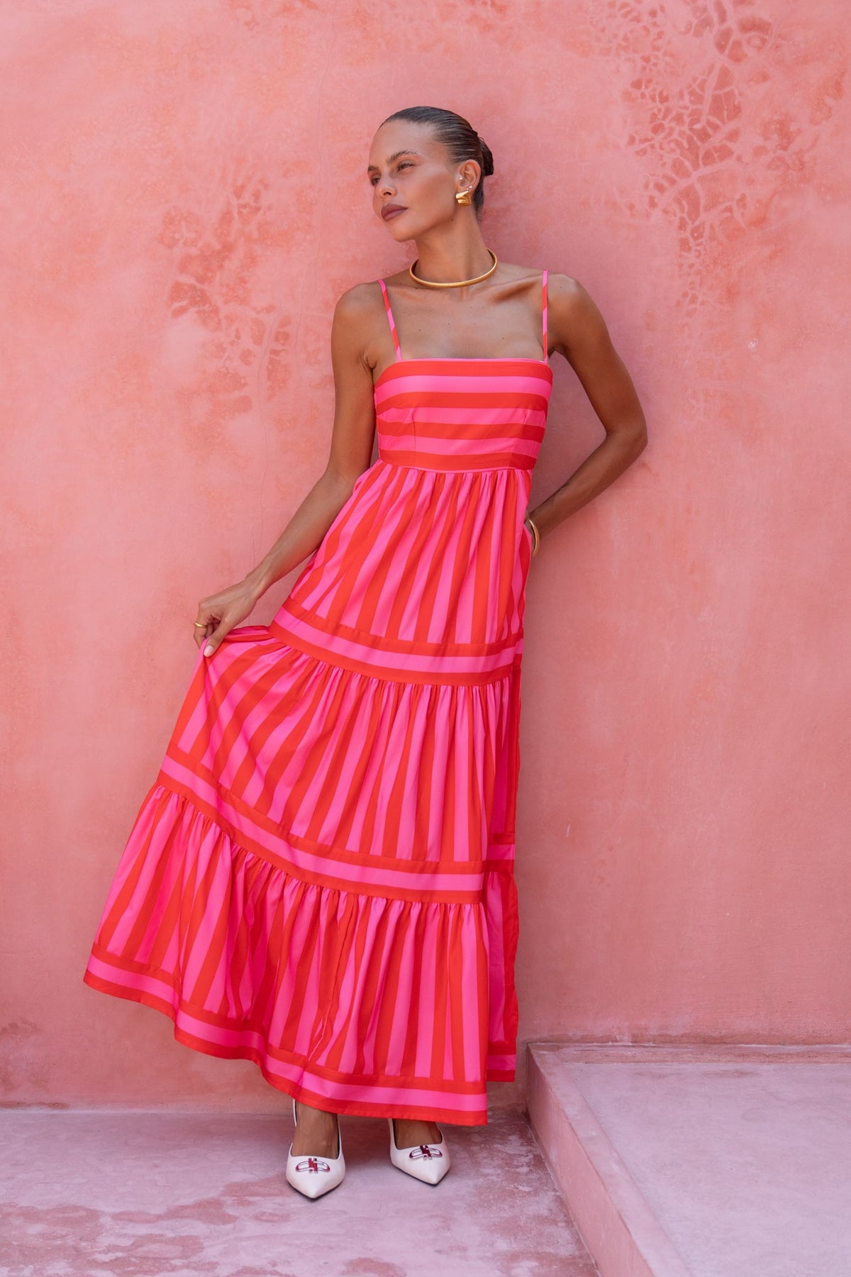 Pink Red Stripe Maxi Dress