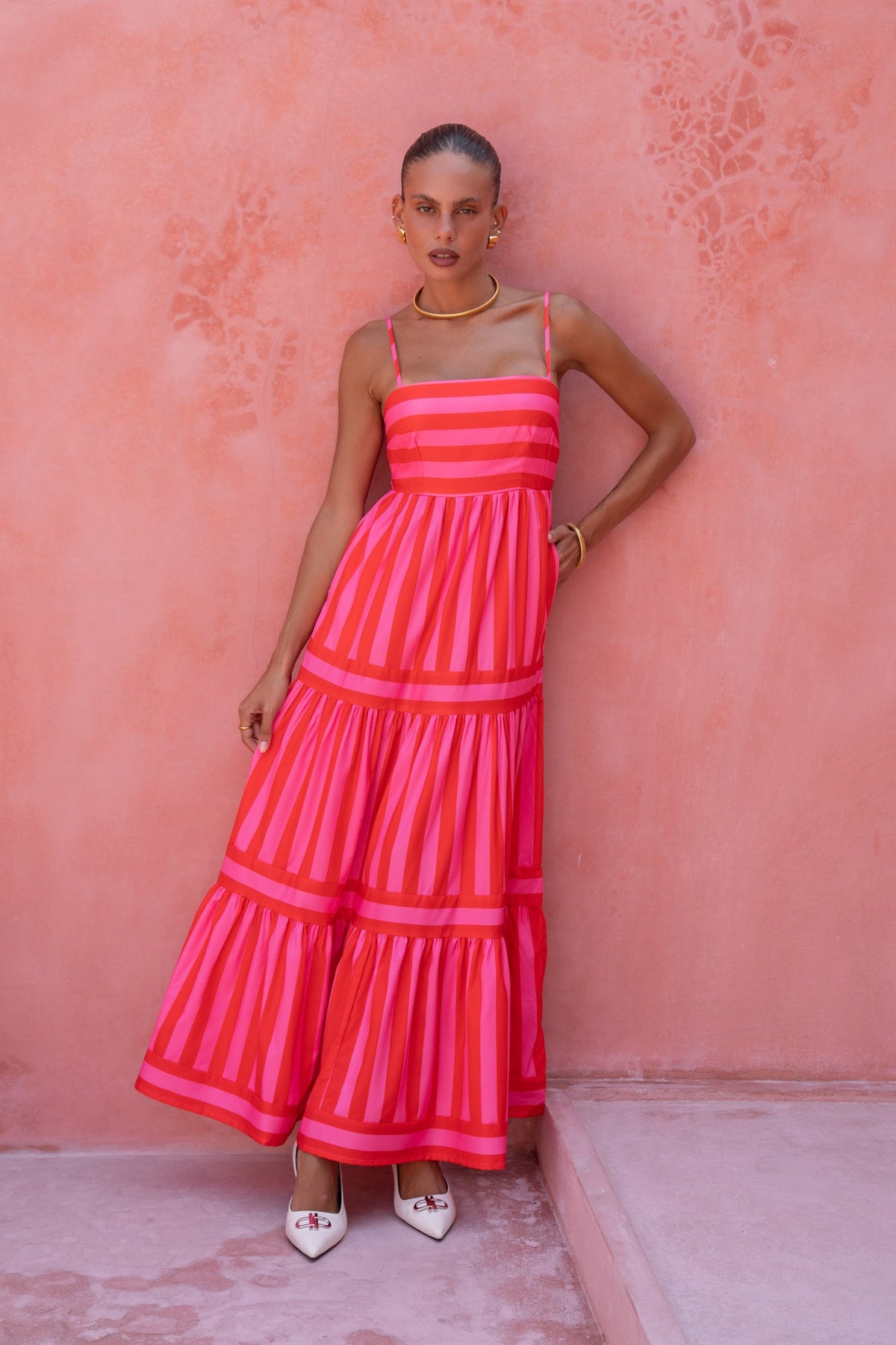 Pink Red Stripe Maxi Dress