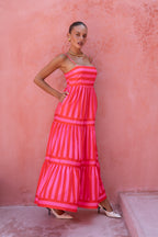 Pink Red Stripe Maxi Dress