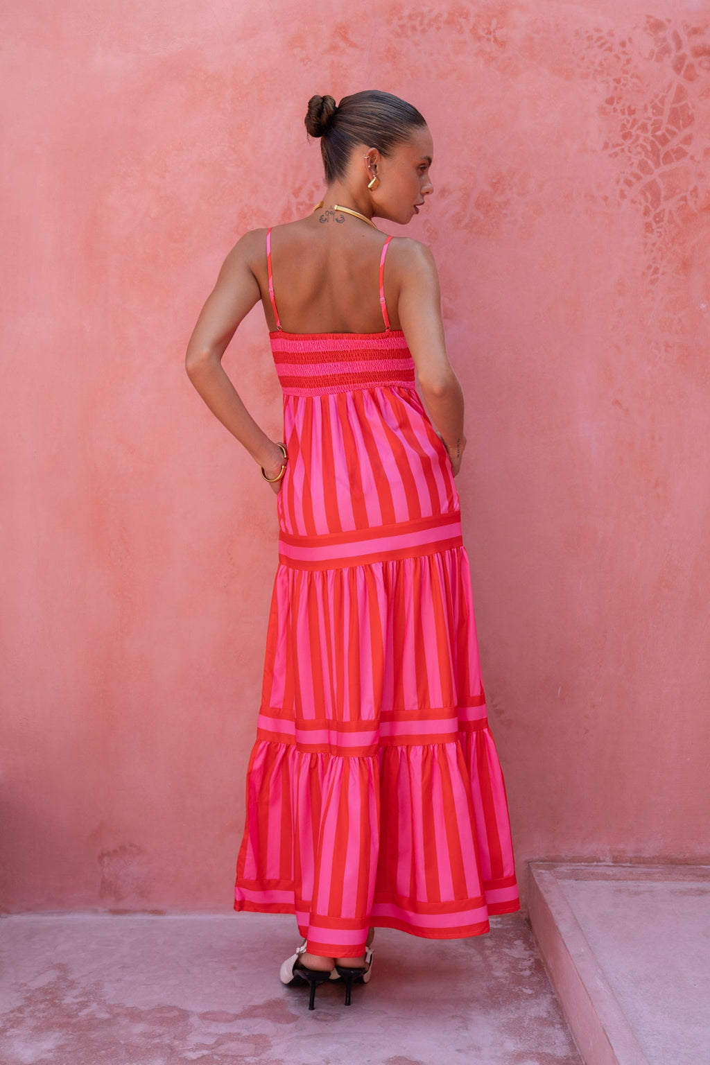 Pink Red Stripe Maxi Dress