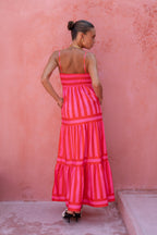 Pink Red Stripe Maxi Dress