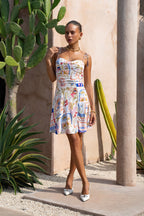 Multicolour Abstract Sweetheart Mini Dress
