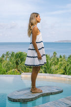 White Navy  Tiered Mini Dress