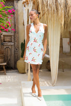 Red Blue Abstract Bias Mini Dress