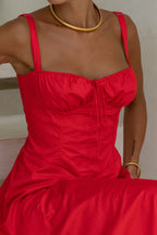 Red Corset Detail Midi Dress