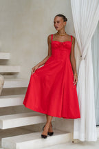 Red Corset Detail Midi Dress