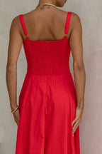 Red Corset Detail Midi Dress