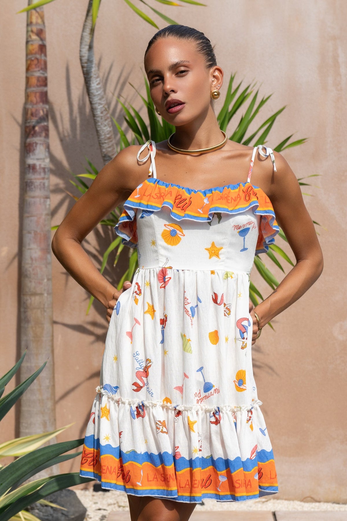 Multicolour Abstract Ruffle Mini Dress
