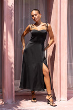 Black Satin Midi Dress